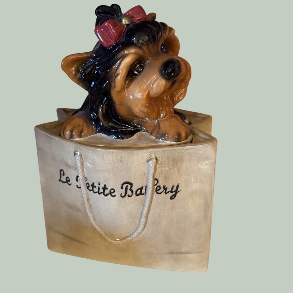Vintage Yorkie In A Bag Le Petite Bakery Cookie Jar Big Sky Carver 2002-EUC